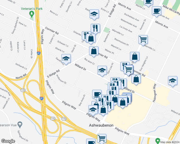 map of restaurants, bars, coffee shops, grocery stores, and more near 980 Willard Dr in Green Bay