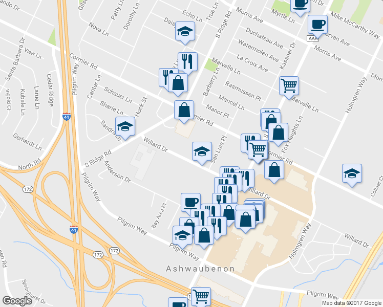 map of restaurants, bars, coffee shops, grocery stores, and more near 980 Willard Dr in Green Bay