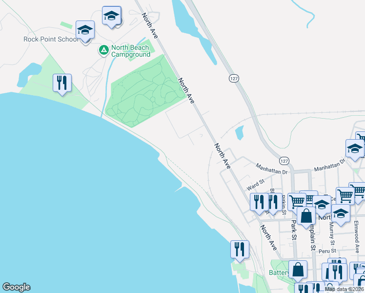 map of restaurants, bars, coffee shops, grocery stores, and more near Island Line Trail in Burlington