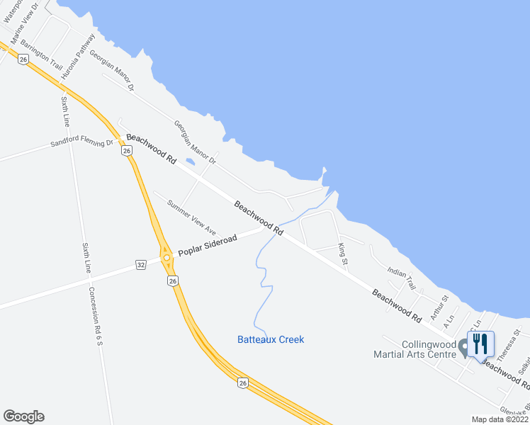 map of restaurants, bars, coffee shops, grocery stores, and more near 9742 Beachwood Road in Collingwood