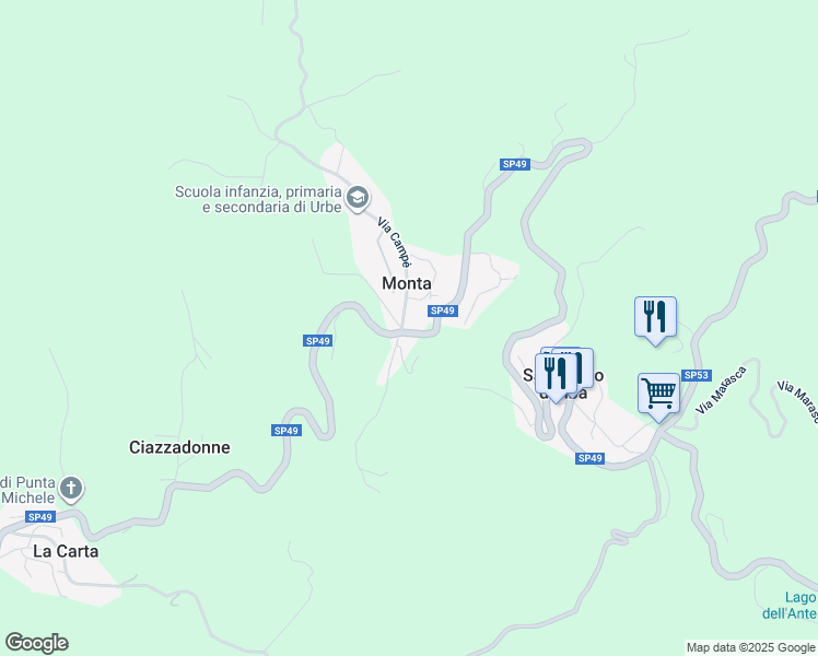 map of restaurants, bars, coffee shops, grocery stores, and more near 13 SP49 in Provincia di Savona