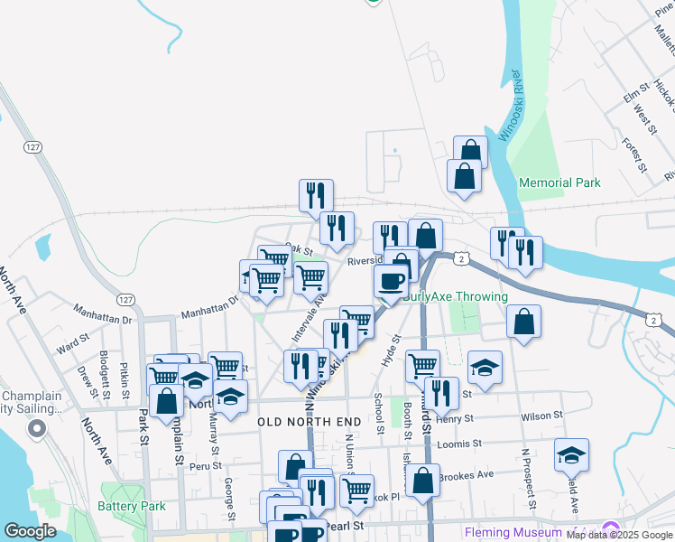 map of restaurants, bars, coffee shops, grocery stores, and more near 175 Intervale Avenue in Burlington