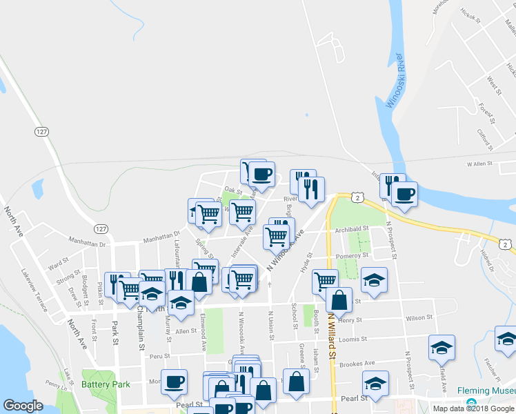 map of restaurants, bars, coffee shops, grocery stores, and more near 171 Intervale Avenue in Burlington