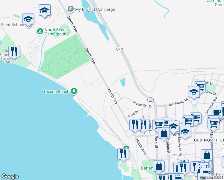 map of restaurants, bars, coffee shops, grocery stores, and more near 262 North Avenue in Burlington