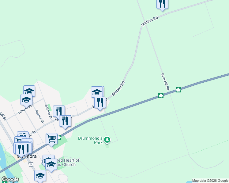map of restaurants, bars, coffee shops, grocery stores, and more near 9 Station Road in Marmora