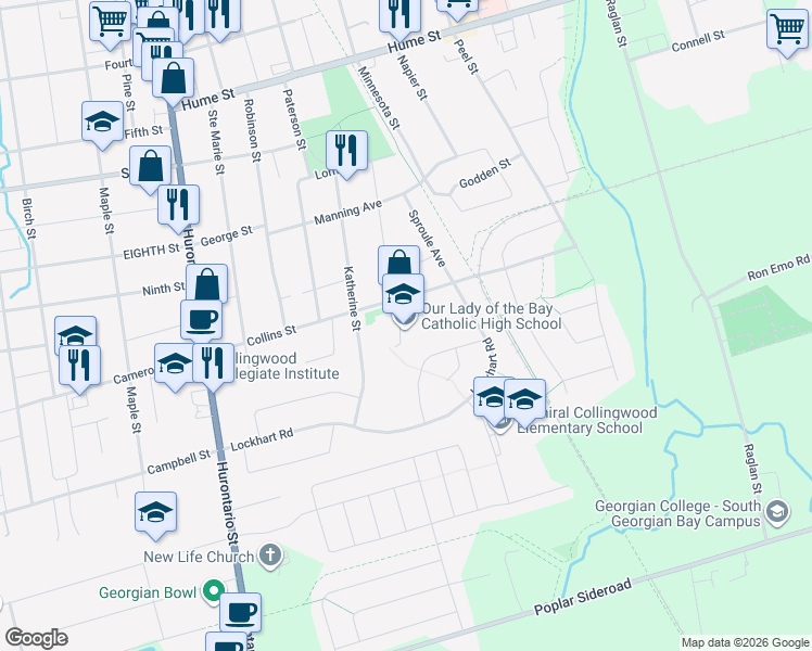 map of restaurants, bars, coffee shops, grocery stores, and more near 160 Collins Street in Collingwood
