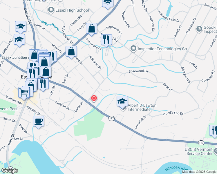 map of restaurants, bars, coffee shops, grocery stores, and more near 31 Mansfield Avenue in Essex