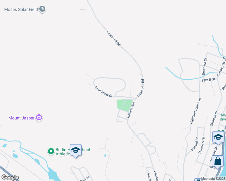 map of restaurants, bars, coffee shops, grocery stores, and more near 16 Grandview Drive in Berlin