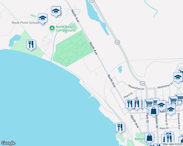 map of restaurants, bars, coffee shops, grocery stores, and more near 311 North Ave in Burlington