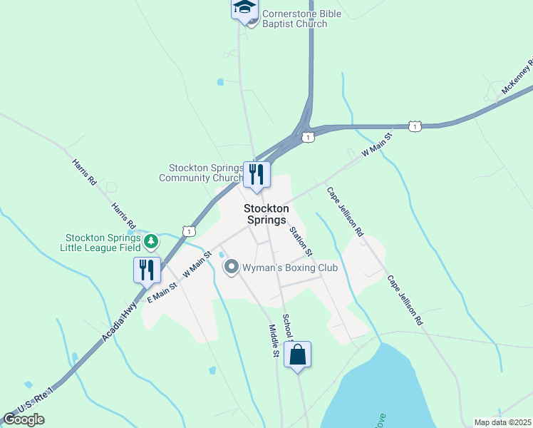 map of restaurants, bars, coffee shops, grocery stores, and more near in Stockton Springs