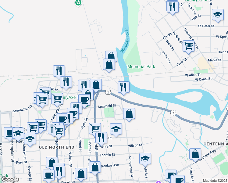 map of restaurants, bars, coffee shops, grocery stores, and more near 29 Intervale Road in Burlington