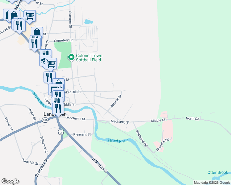 map of restaurants, bars, coffee shops, grocery stores, and more near 94 Bunker Hill Street in Lancaster