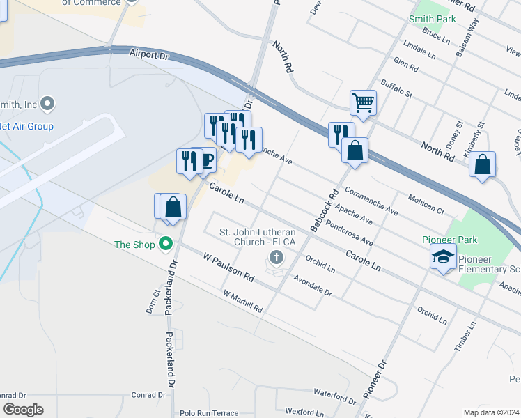 map of restaurants, bars, coffee shops, grocery stores, and more near 2647 Clive Street in Ashwaubenon