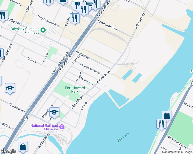 map of restaurants, bars, coffee shops, grocery stores, and more near 454 Oaklawn Avenue in Green Bay