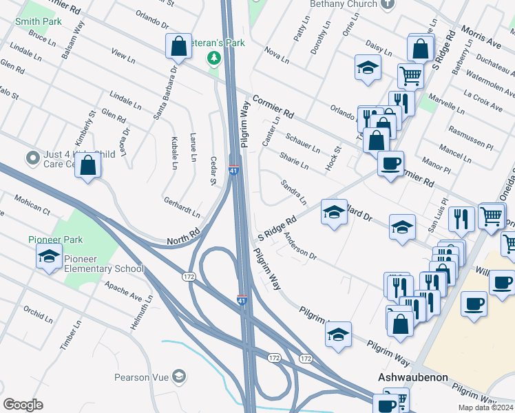 map of restaurants, bars, coffee shops, grocery stores, and more near 2408 Canter Lane in Green Bay