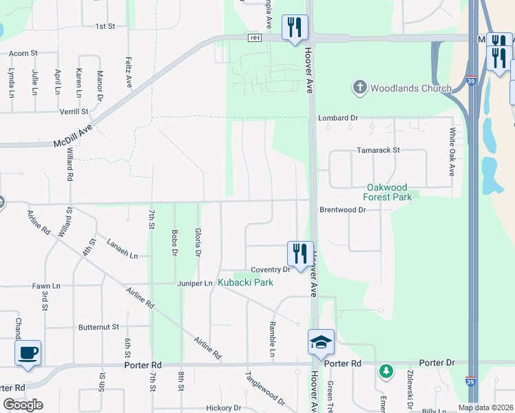 map of restaurants, bars, coffee shops, grocery stores, and more near 2131 Elm Street in Plover