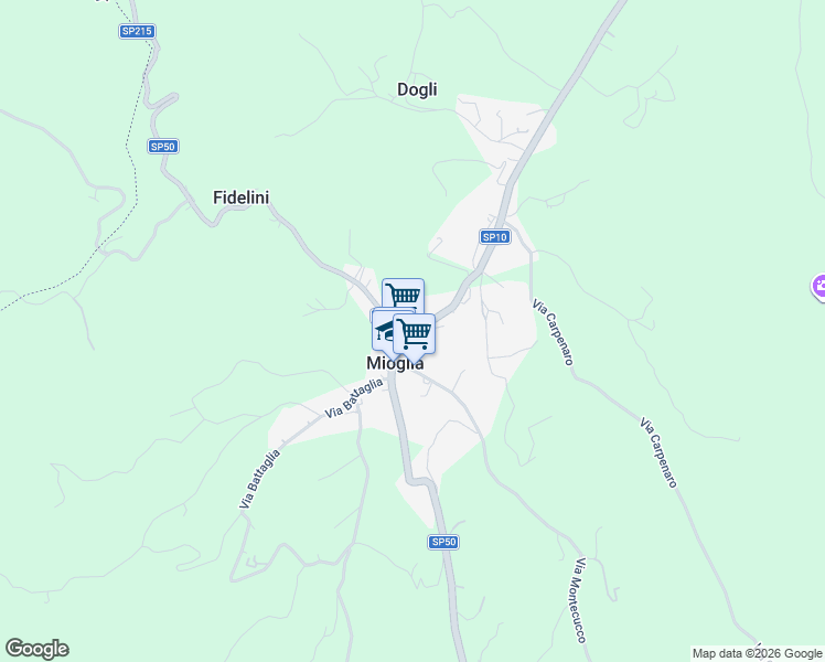 map of restaurants, bars, coffee shops, grocery stores, and more near 5 Via Acqui in Mioglia