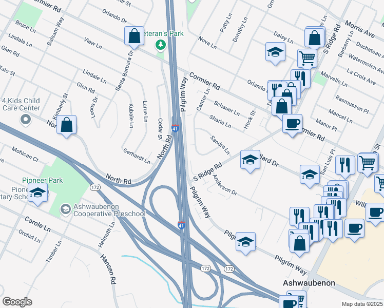 map of restaurants, bars, coffee shops, grocery stores, and more near 2408 Canter Lane in Green Bay
