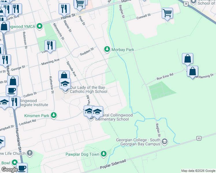 map of restaurants, bars, coffee shops, grocery stores, and more near 15 McKean Crescent in Collingwood