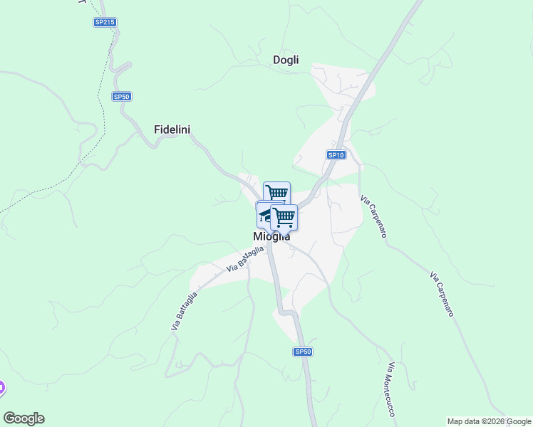 map of restaurants, bars, coffee shops, grocery stores, and more near 24 Via Anlera in Mioglia