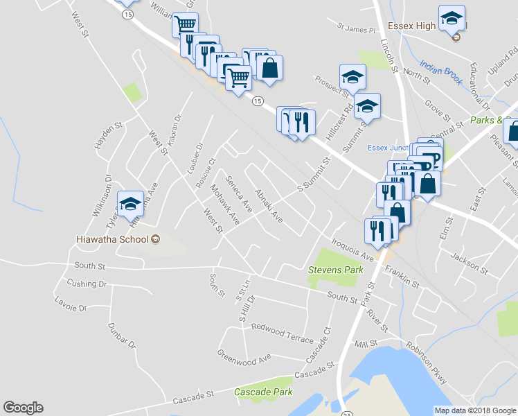 map of restaurants, bars, coffee shops, grocery stores, and more near 31 South Summit Street in Essex