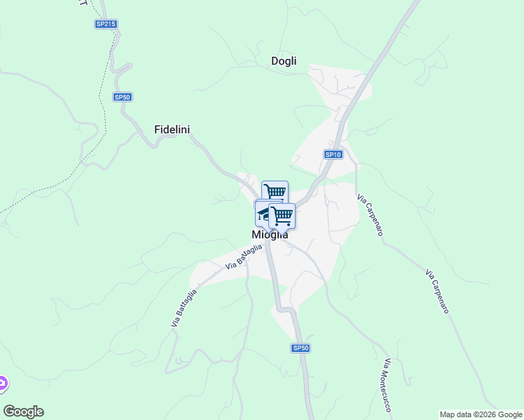 map of restaurants, bars, coffee shops, grocery stores, and more near 24 Via Anlera in Mioglia