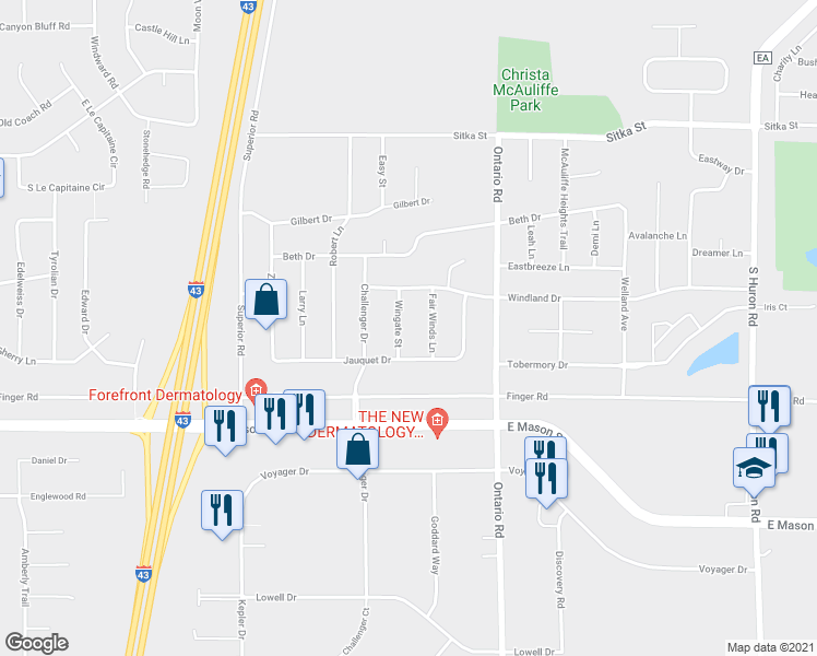 map of restaurants, bars, coffee shops, grocery stores, and more near 565 Wingate Street in Green Bay