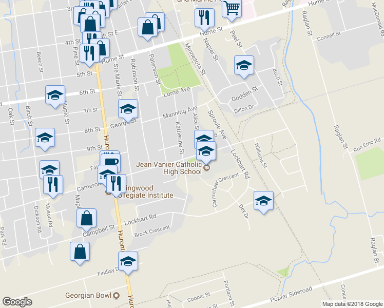 map of restaurants, bars, coffee shops, grocery stores, and more near 98 Alice Street in Collingwood