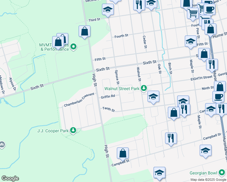 map of restaurants, bars, coffee shops, grocery stores, and more near 8 Courtice Crescent in Collingwood