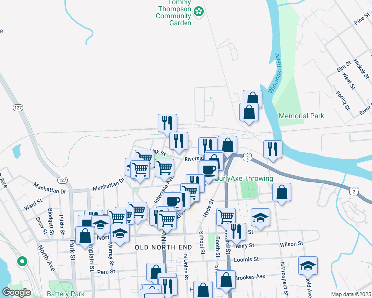 map of restaurants, bars, coffee shops, grocery stores, and more near 200 Intervale Avenue in Burlington