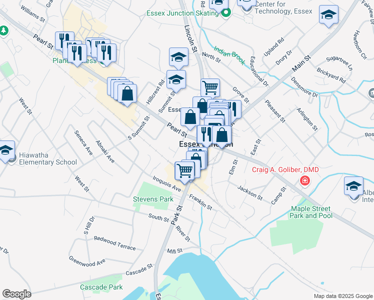 map of restaurants, bars, coffee shops, grocery stores, and more near 4 Park Terrace in Essex