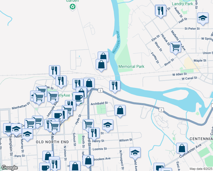 map of restaurants, bars, coffee shops, grocery stores, and more near 29 Intervale Road in Burlington