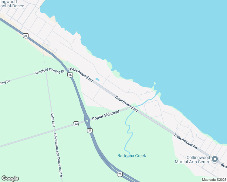 map of restaurants, bars, coffee shops, grocery stores, and more near 9782 Beachwood Road in Collingwood