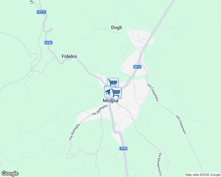 map of restaurants, bars, coffee shops, grocery stores, and more near 24 Via Anlera in Mioglia