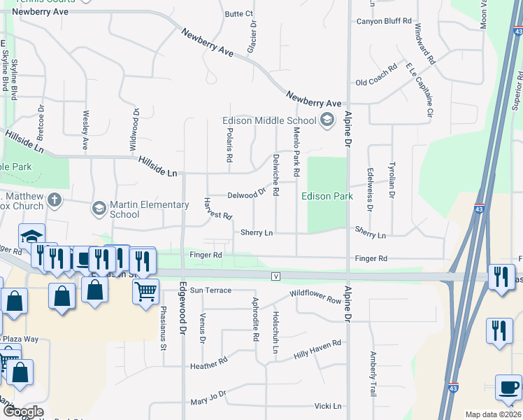 map of restaurants, bars, coffee shops, grocery stores, and more near 600 Aurora Drive in Green Bay