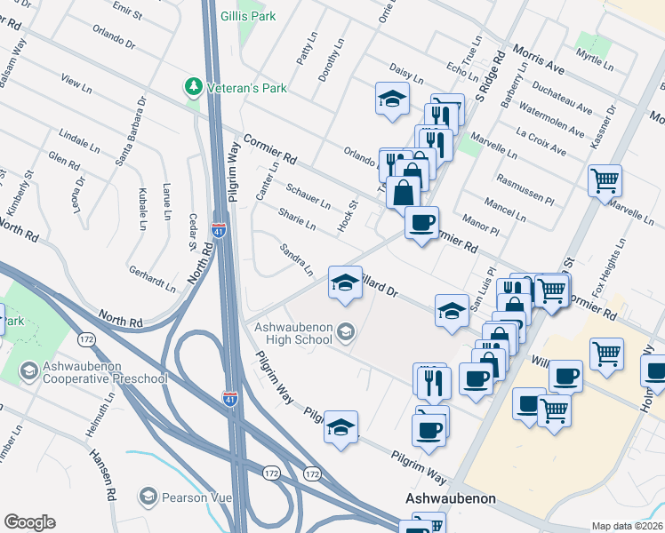 map of restaurants, bars, coffee shops, grocery stores, and more near 2366 South Ridge Road in Green Bay