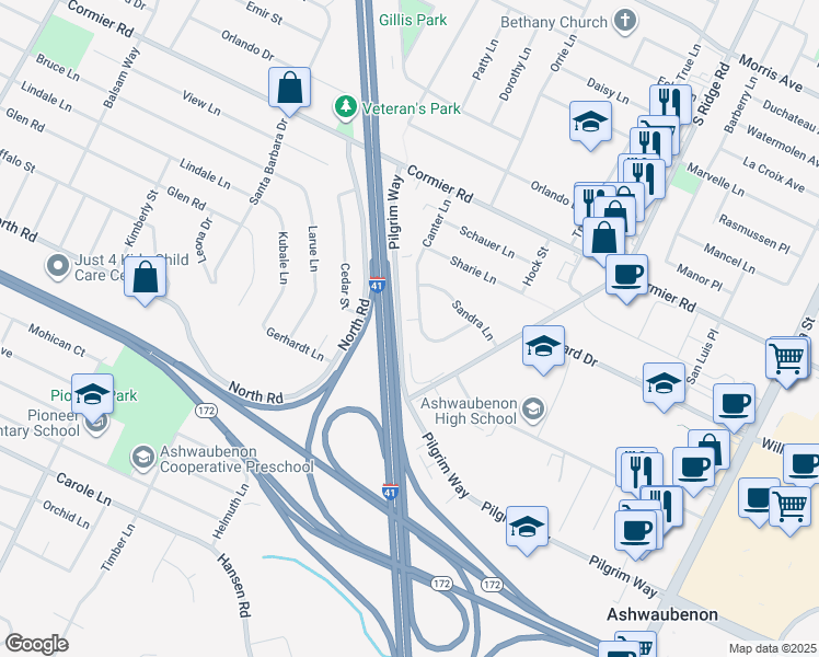 map of restaurants, bars, coffee shops, grocery stores, and more near 2408 Canter Lane in Green Bay