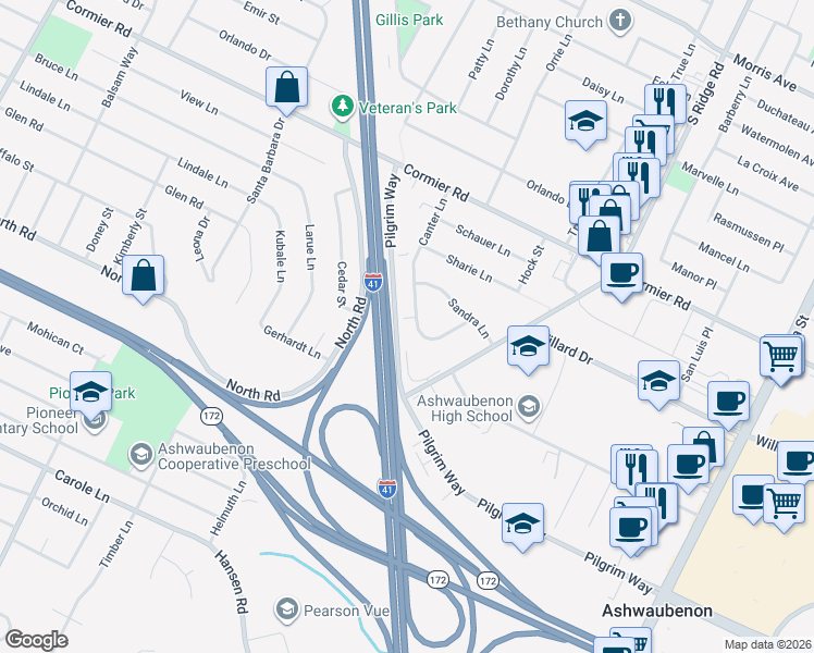 map of restaurants, bars, coffee shops, grocery stores, and more near 2408 Canter Lane in Green Bay