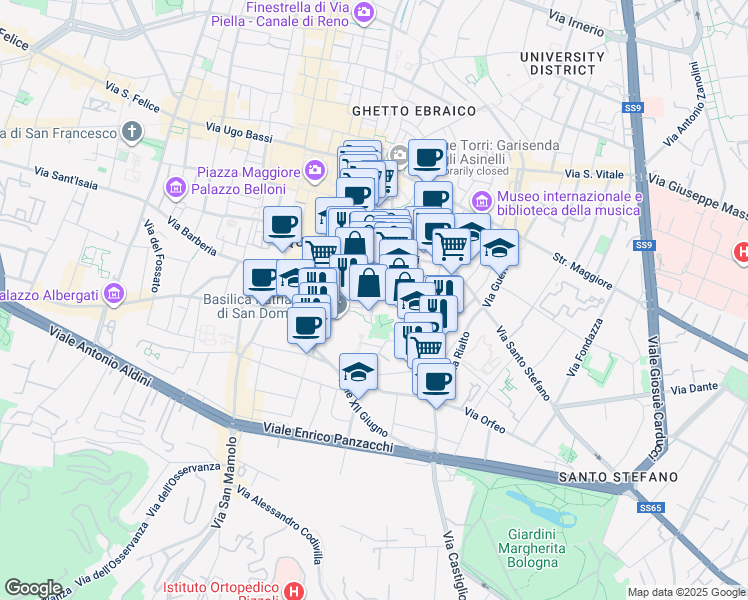 map of restaurants, bars, coffee shops, grocery stores, and more near 2 Vicolo dell'Orto in Bologna