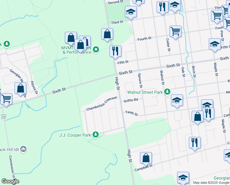 map of restaurants, bars, coffee shops, grocery stores, and more near 1 Chamberlain Crescent in Collingwood