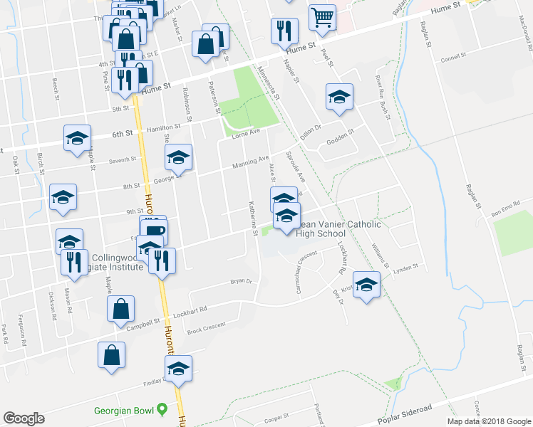 map of restaurants, bars, coffee shops, grocery stores, and more near 92 Alice Street in Collingwood