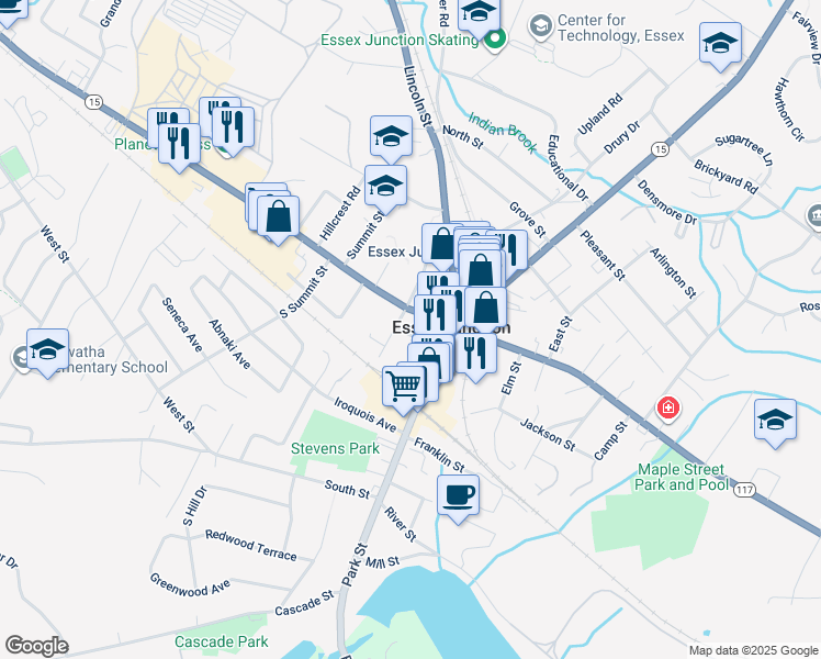 map of restaurants, bars, coffee shops, grocery stores, and more near 4 Park Terrace in Essex