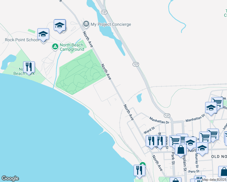 map of restaurants, bars, coffee shops, grocery stores, and more near 351 North Avenue in Burlington