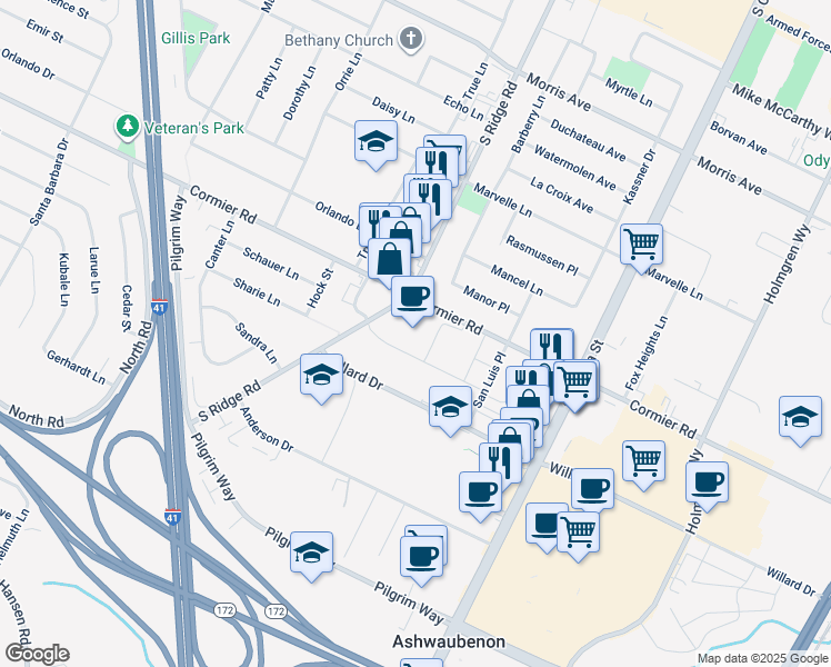 map of restaurants, bars, coffee shops, grocery stores, and more near 1001 Cormier Road in Green Bay