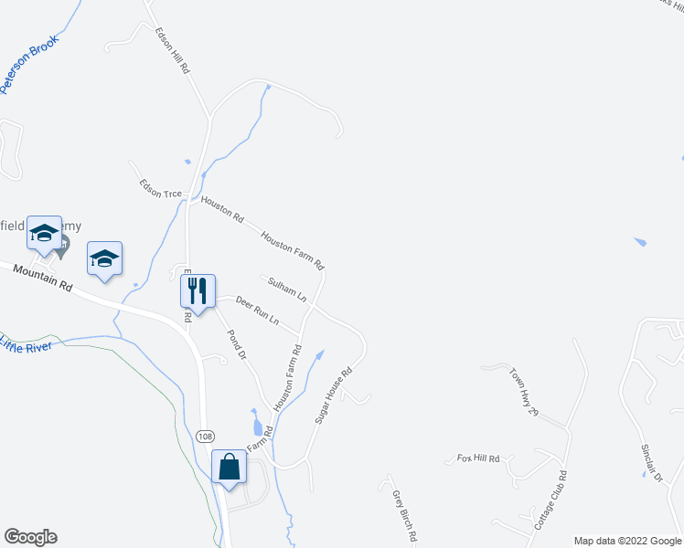 map of restaurants, bars, coffee shops, grocery stores, and more near 530 Houston Farm Road in Stowe