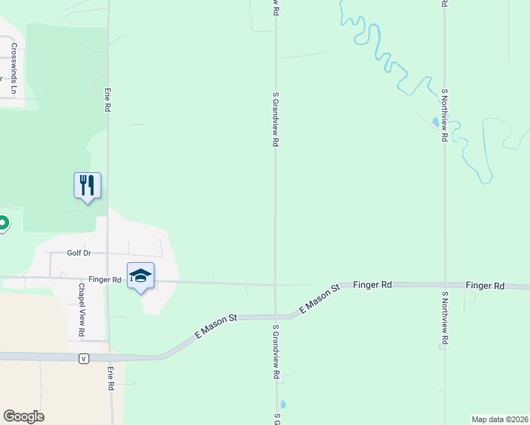 map of restaurants, bars, coffee shops, grocery stores, and more near 555 South Grandview Road in Green Bay