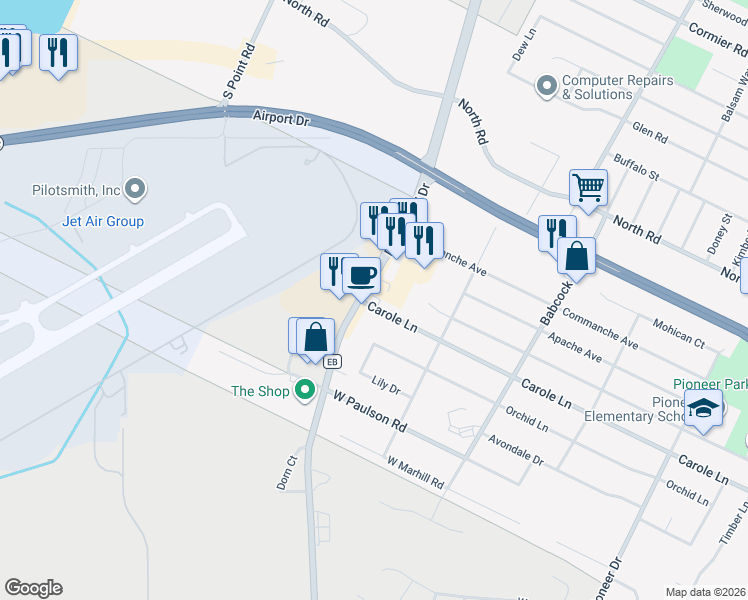 map of restaurants, bars, coffee shops, grocery stores, and more near 2625 Packerland Drive in Green Bay