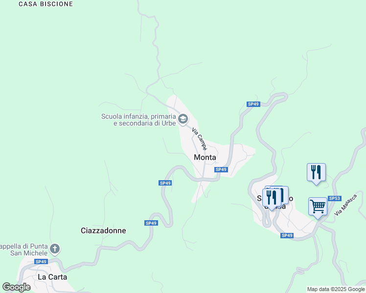 map of restaurants, bars, coffee shops, grocery stores, and more near 31 Via Campè in Monta