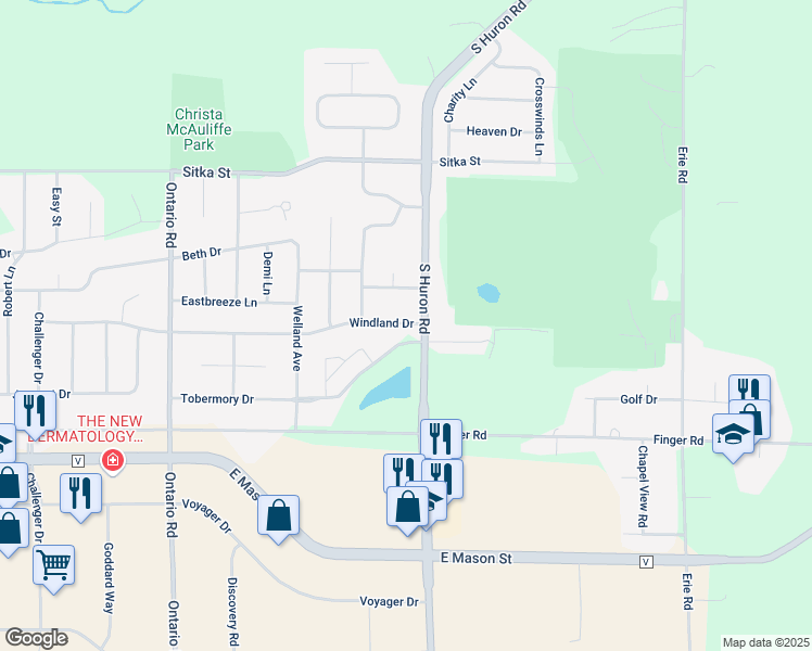 map of restaurants, bars, coffee shops, grocery stores, and more near 3284 Windland Drive in Green Bay