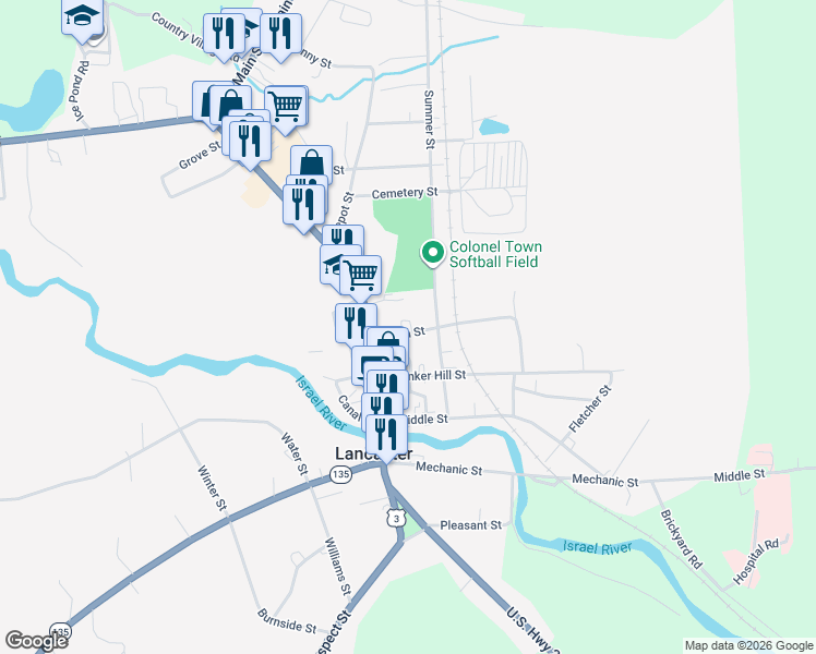 map of restaurants, bars, coffee shops, grocery stores, and more near 44 Summer Street in Lancaster
